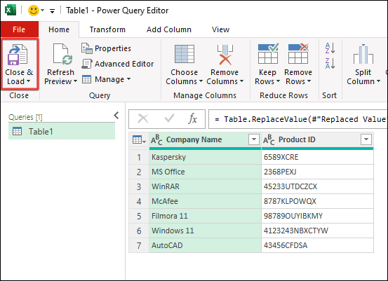 Close and Load in Power Query Editor