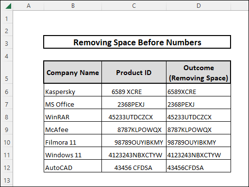 Removing space before number