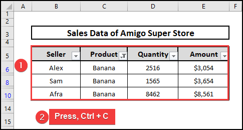 Copy the filtered data to export into another Excel sheet.