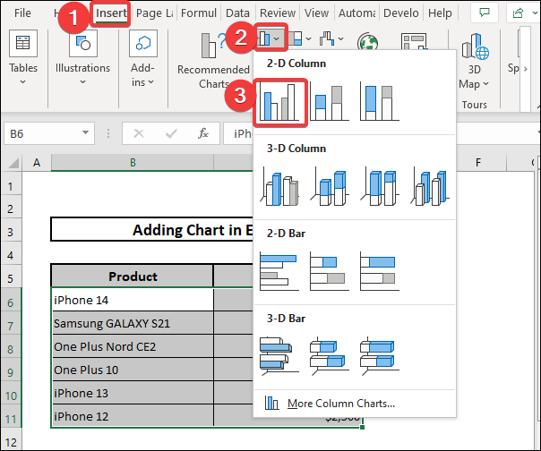 Selecting 2D Column Chart