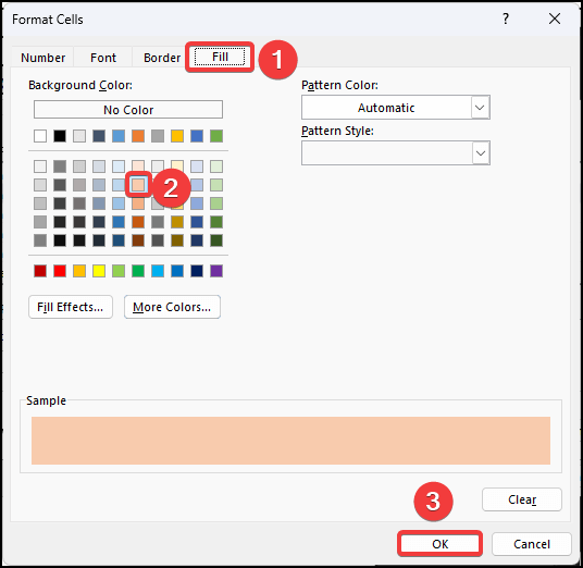 Choose a fill color to show for highlighting blank cells