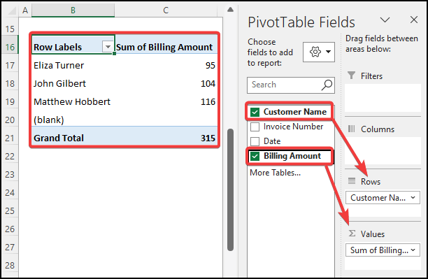 Customize Pivot Table by selecting fields