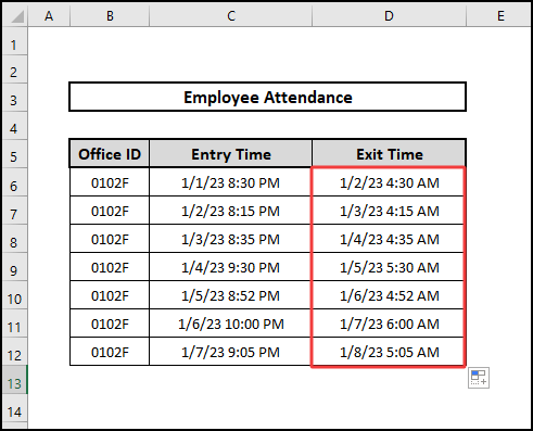 Final output of date and time