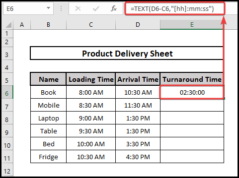 Using the Text function to determine the turnaround time