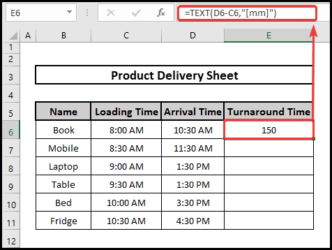 Applying the Text function to calculate the turnaround time