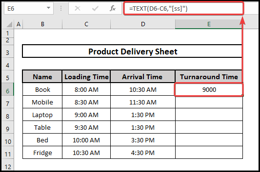 Using the text function for turnaround time