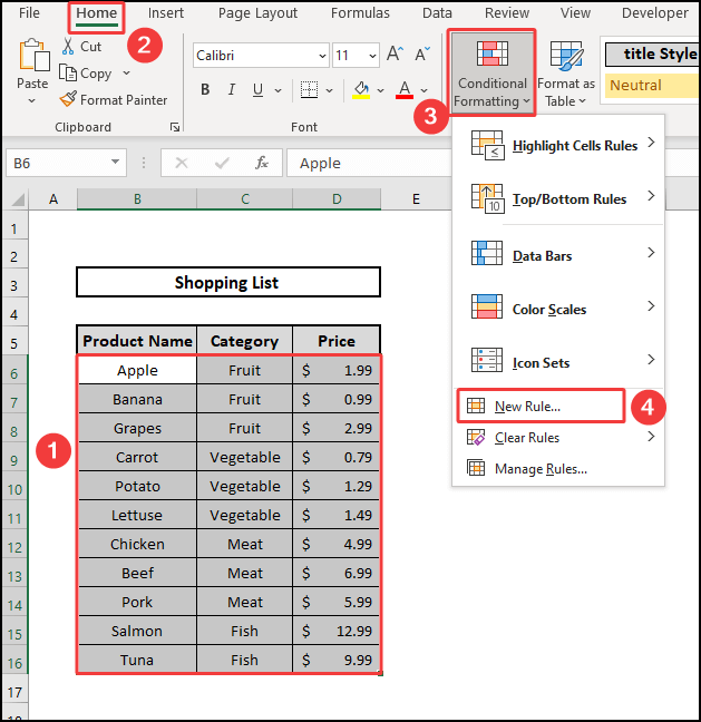 Selecting New Rule to Alternate Row Color Based on Group