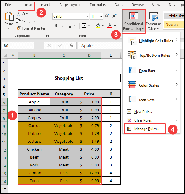 manage rules to Alternate Row Color Based on Group