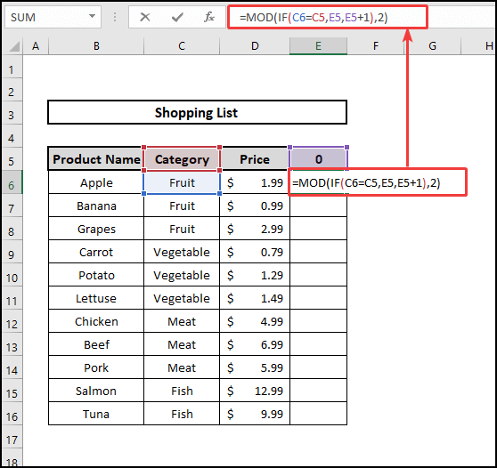 MOD and IF functions to create helper column