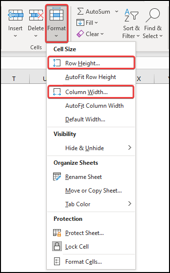 Using the format option from the Home tab