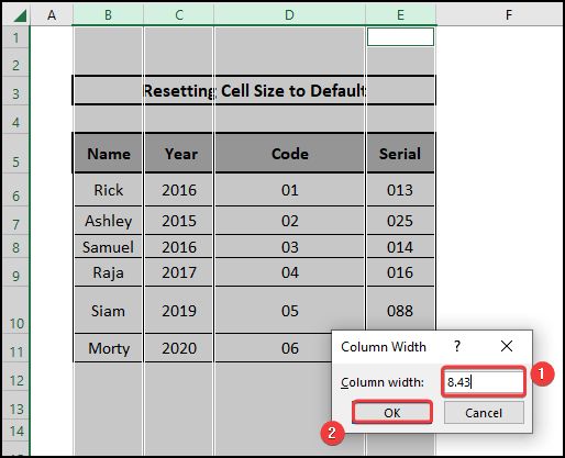 Setting the column width