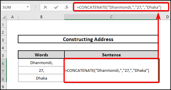  put CONCATENATE before the first value and close the formula with parenthesis