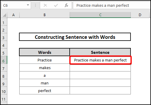  how to concatenate rows in excel Utlising Fill Justify Command