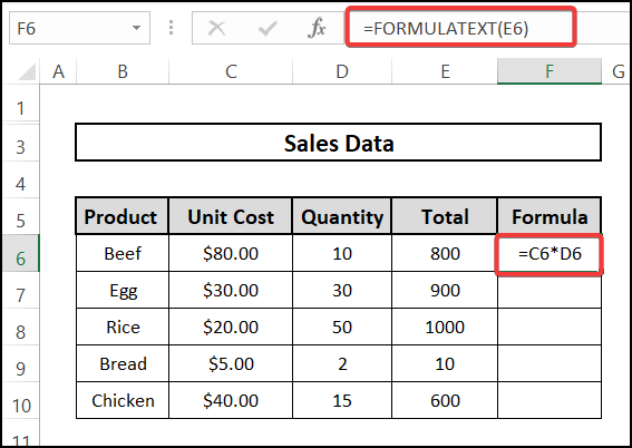 Extracting formula using FORMULATEXT function