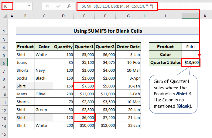 Quarter1 sales for Shirt where color is not mentioned