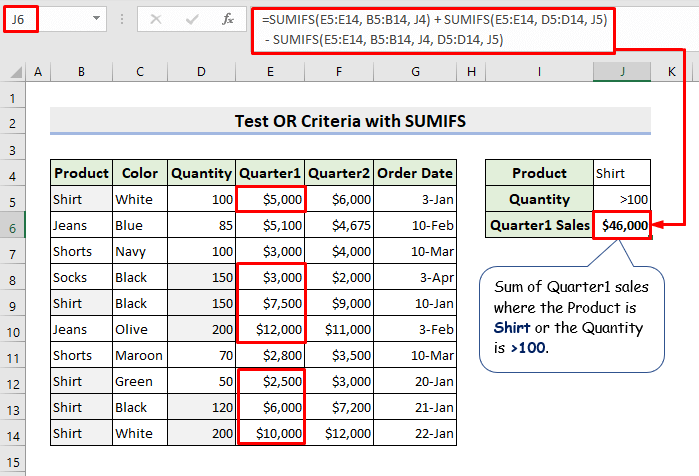 Quarter1 sales for either Shirt or quantity greater than 100